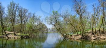 Lake in the reserve Askania-Nova in Ukraine in a sunny spring day