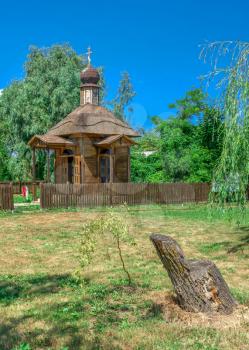 Vilkovo, Ukraine - 06.23.2019. Wooden chapel in the city of Vilkovo, Ukraine