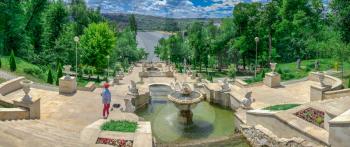 Chisinau, Moldova – 06.28.2019. Fountains and the cascading stairs near the Valea Morilor Lake in Chisinau, Moldova, on a sunny summer day