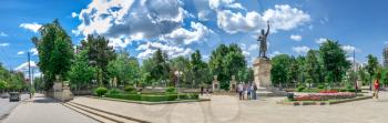 Chisinau, Moldova – 06.28.2019. Monument to Stefan cel Mare in the center of Chisinau, capital of Moldova, on a sunny summer day