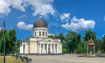 Chisinau, Moldova – 06.28.2019. Cathedral of the Nativity in the Chisinau Cathedral Park, Moldova, on a sunny summer day