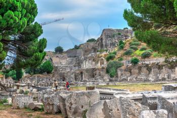 Ephesus, Turkey – 07.17.2019. Ruins of antique Ephesus city on a sunny summer day