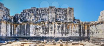 Inside the Temple of Apollo in Didyma. Panoramic view on a sunny summer day
