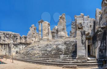 Inside the Temple of Apollo in Didyma. Panoramic view on a sunny summer day
