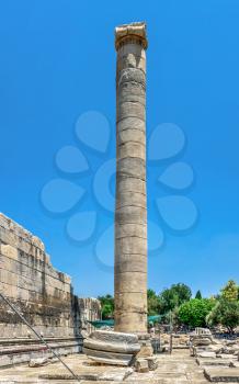 Column in the Temple of Apollo at Didyma, Turkey, on a sunny summer day