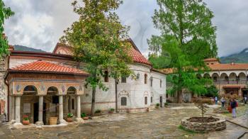 Asenovgrad, Bulgaria 24.07.2019. The Cathedral Church of the Virgin Mary in the Bachkovo Monastery of the Dormition of the Theotokos or Assumption of holy virgin in southern Bulgaria, on a cloudy summer day