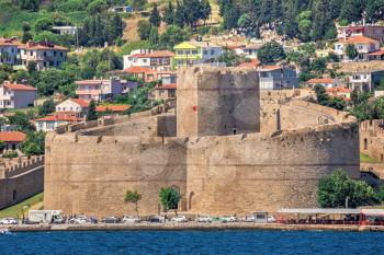 Canakkale, Turkey - 07.23.2019.  Kilitbahir castle and fortress on the west side of the Dardanelles opposite city of Canakkale in Turkey.