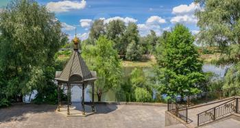 Svyatogorsk, Ukraine 07.16.2020.  Chapel of water, Svyatogorsk Lavra, Ukraine, on a sunny summer day