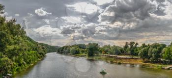 Svyatogorsk, Ukraine 07.16.2020.  Seversky Donets River near the Svyatogorsk or Sviatohirsk lavra on a sunny summer morning