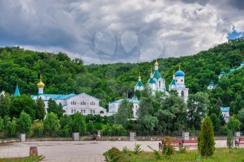 Svyatogorsk, Ukraine 07.16.2020.  The Holy Mountains Lavra of the Holy Dormition in Svyatogorsk or Sviatohirsk, Ukraine, on a sunny summer morning
