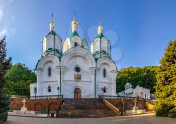 Svyatogorsk, Ukraine 07.16.2020.  Assumption Cathedral on the territory of the Svyatogorsk Lavra  in Ukraine, on a sunny summer morning