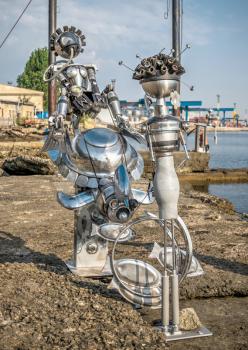 Odessa, Ukraine 09.03.2019. Metal sculpture on the Langeron Beach in Odessa, Ukraine, on a sunny summer day