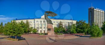 Berdyansk, Ukraine 07.23.2020. Monument to freedom fighters in Berdyansk city, Ukraine, on a summer morning