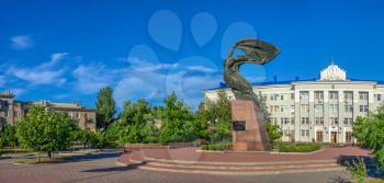 Berdyansk, Ukraine 07.23.2020. Monument to freedom fighters in Berdyansk city, Ukraine, on a summer morning