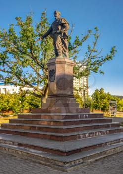 Berdyansk, Ukraine 07.23.2020. Monument to Count Vorontsov in Berdyansk city, Ukraine, on a summer morning