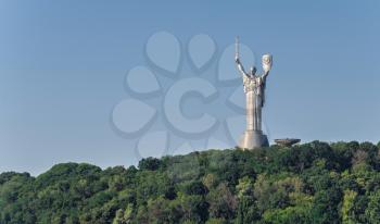 Kyiv, Ukraine 07.11.2020.  Motherland monument Memorial on the Pechersk Hills in Kyiv, Ukraine, on a sunny summer morning