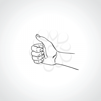 Vector hand drawn hand with thumb up, like sign, approval gesture