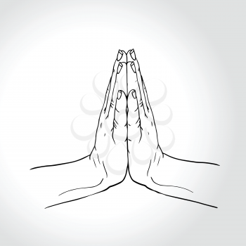 Vector Thai greeting.Two Hands Pressed Together in Prayer Position. Action for Prayer, Gratitude, Greeting and Thankful Isolated on White Background
