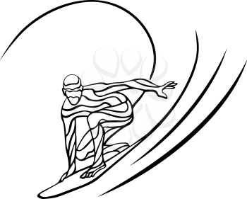 Creative silhouette of surfer. Abstract silhouette of the surfer at the ocean. Vector illustration