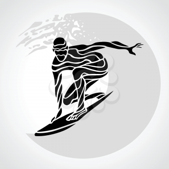 Creative silhouette of surfer. Isolated surfing man with wave - vector clipart illustration