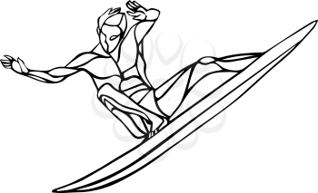 Surf logo or emblem design. Surfer rides on a wave. Isolated on white background