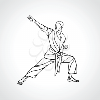 Man in a karate pose. Martial arts man silhouette. Detailed vector illustration of a martial arts master