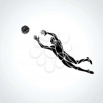 Soccer or football player, goalkeeper jumping. Abstract line art vector silhouette. Illustration on white background.
