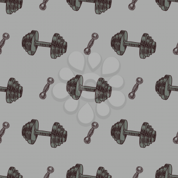 Hand drawn vector gym seamless pattern - sport and fitness minimal texture with dumbbells