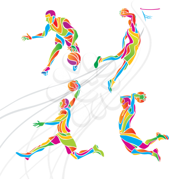 Basketball players collection vector. Set of 4 abstract multicolor  basketball players