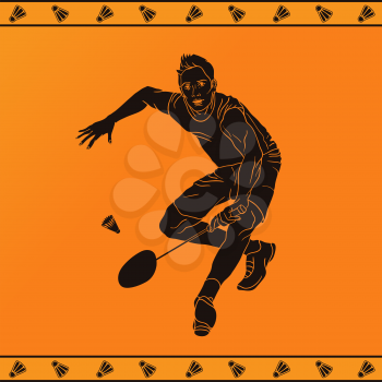 Detailed silhouette of a professional badminton player in ancient greek style. Vector illustration