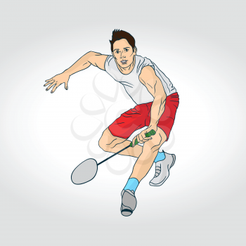 Professional badminton player. Colorful hand drawn character. Vector illustration
