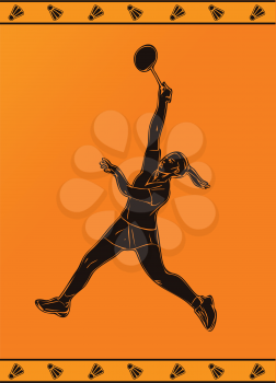 Detailed silhouette of a professional female badminton player in ancient greek style. Vector illustration
