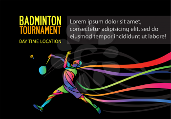 Badminton sport invitation poster or flyer background with empty space, banner template on black background