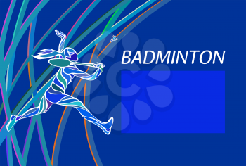 Badminton sport invitation poster or flyer background with empty space, banner template on blue background