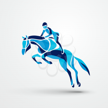 Horse race. Equestrian sport. Silhouette of racing horse with jockey on isolated background. Horse and rider. Racing horse and jockey silhouette. Derby. Eps 8