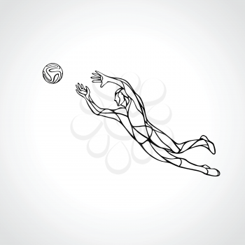 Soccer or football player, goalkeeper jumping. Abstract line art vector silhouette. Illustration on white background.