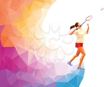 Polygonal geometric professional female badminton player on white background. Vector illustration Eps8