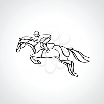 Horse race. Equestrian sport. Outline silhouette of racing horse with jockey on isolated background. Horse and rider. Racing horse and jockey silhouette. Derby. Eps 8