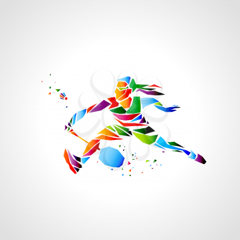 Modern Woman Badminton Player In Action Logo - Girl in trendy abstract colorful polygon style. Vector illustration
