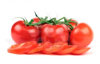 Fresh tomatoes and  tomatoes slices isolated on white background