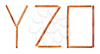 The alphabet from salty sticks isolated on white background