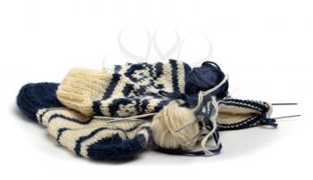 A pair of knitting Socks isolated on white background