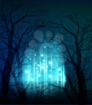 Vector illustration Abstract dramatic night tree. EPS10