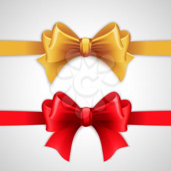 Red and gold holiday ribbon with bow Vector illustration