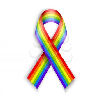 Rainbow Ribbons. Isolated on white with transparent shadow.  LGBT flag