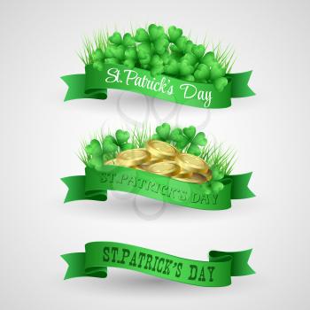 Vector illustration Set of Saint Patrick Day Banner with clover and coins