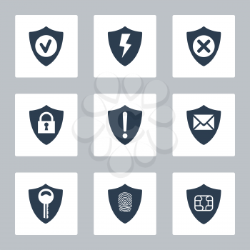 Flat security icons set on white background. Vector illustration