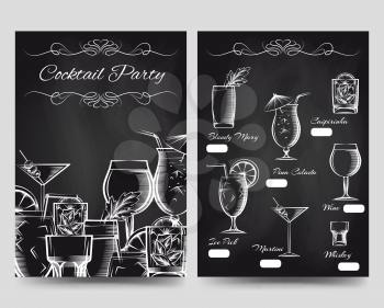 Cocktail party brochure flyers template vector. Drinks card for restaurant cafe bar