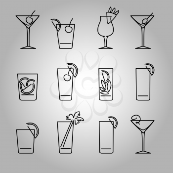 Cocktails line icons set vector. Line drinks illustration