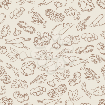 Food seamless pattern with hand drawn vegetables vector